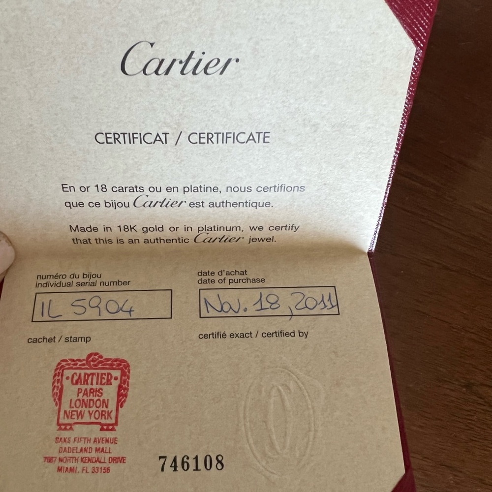 Cartier ring certificate